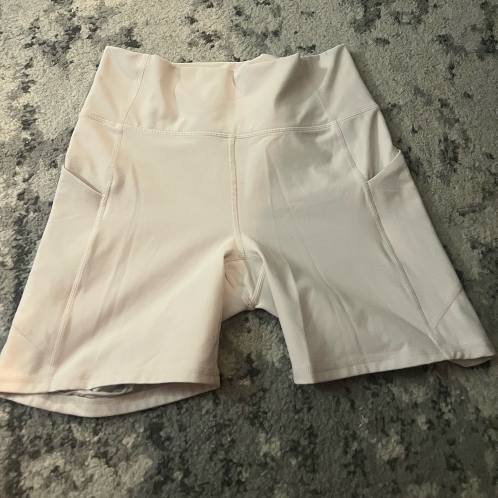 Fabletics Cream Bike Shorts High-Waisted Stretchy